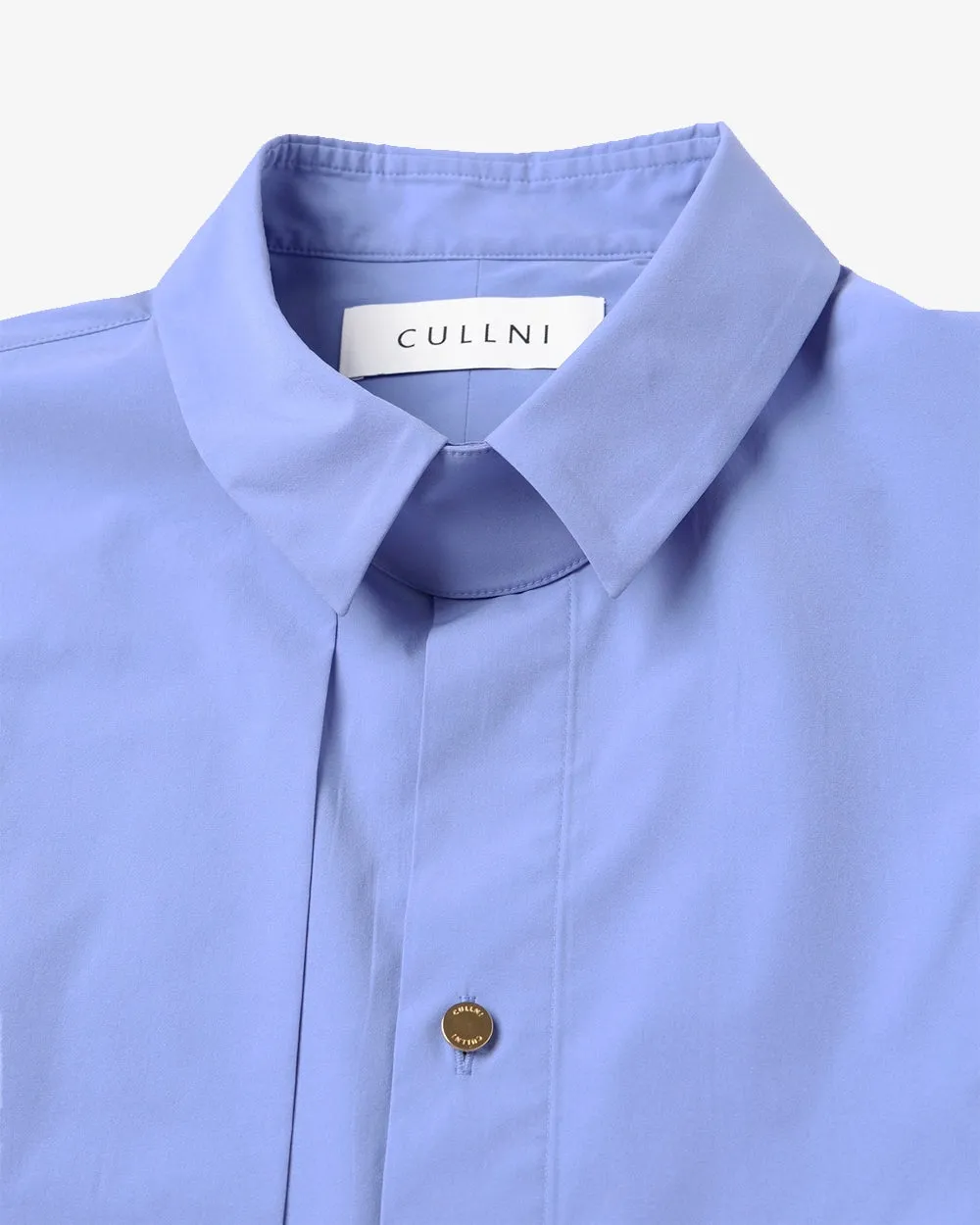 Typewriter Asymmetrical Cropped Chun Tab Shirt - Blue