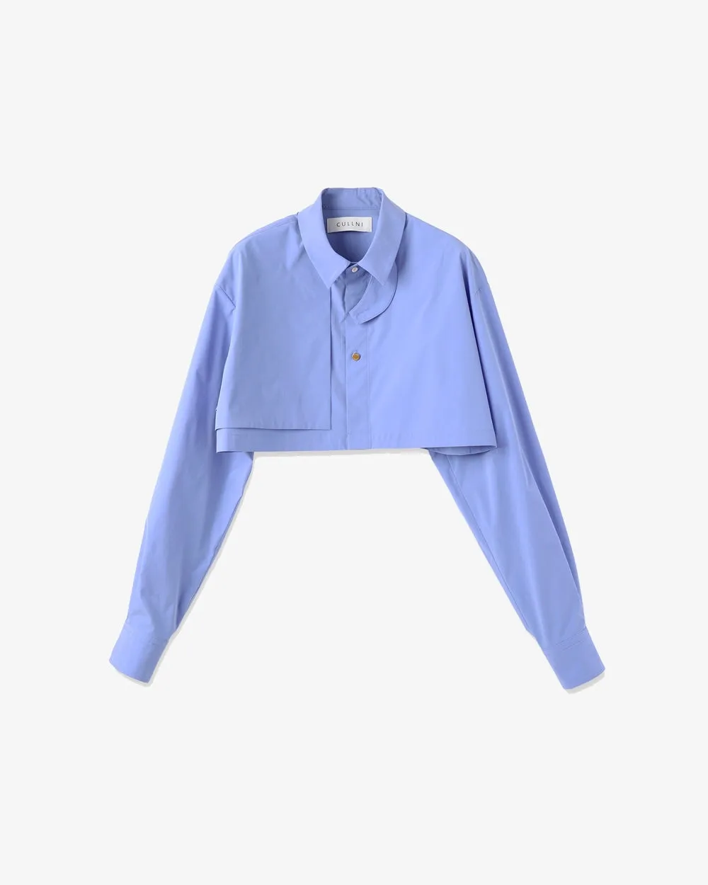 Typewriter Asymmetrical Cropped Chun Tab Shirt - Blue