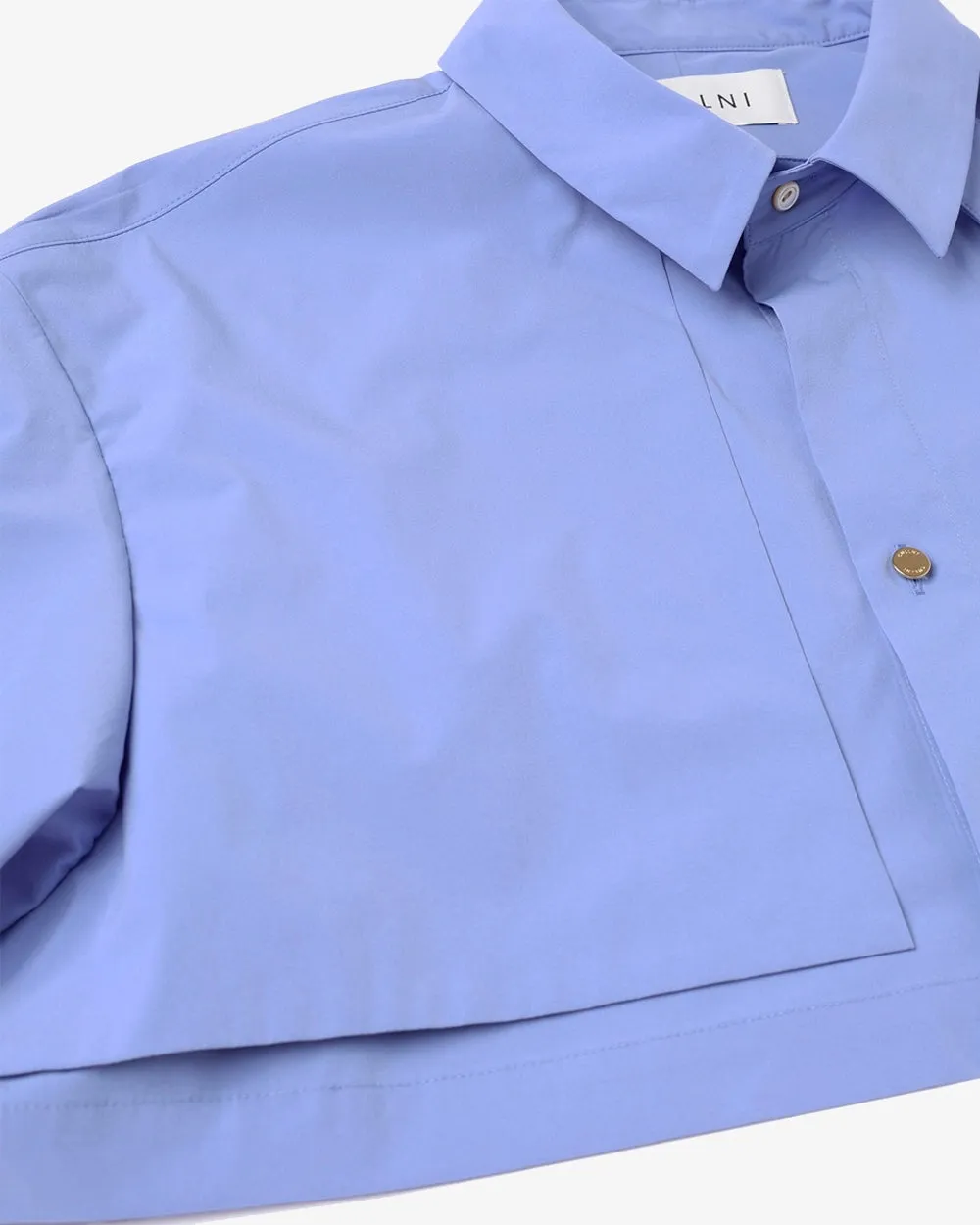 Typewriter Asymmetrical Cropped Chun Tab Shirt - Blue