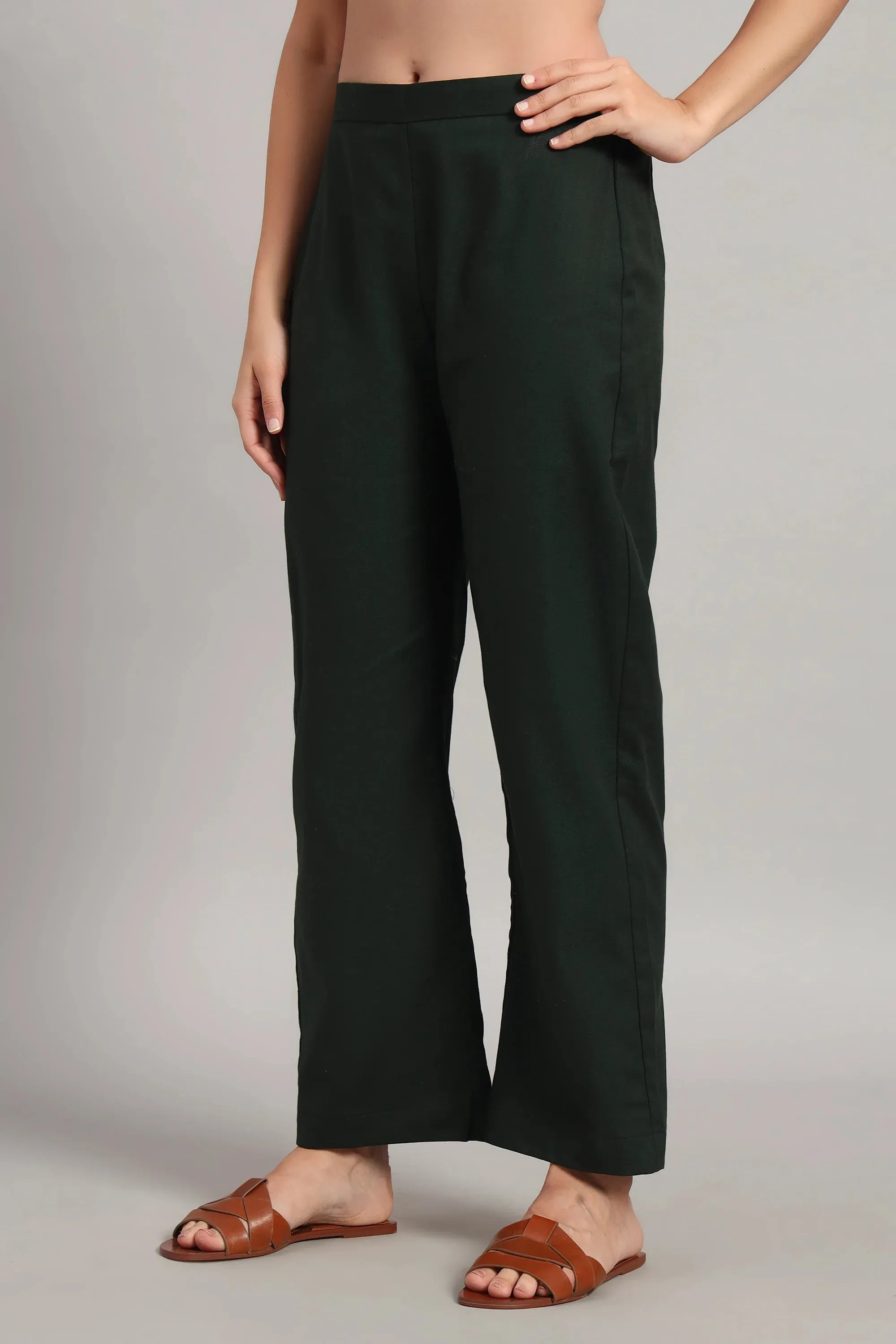 V-Neck, Kurta Set, Bottle Green