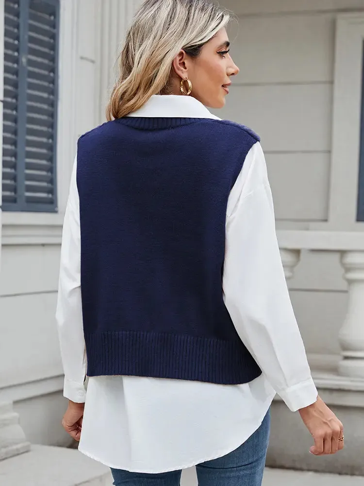V-Neck Loose Fit Vest Sweater Top