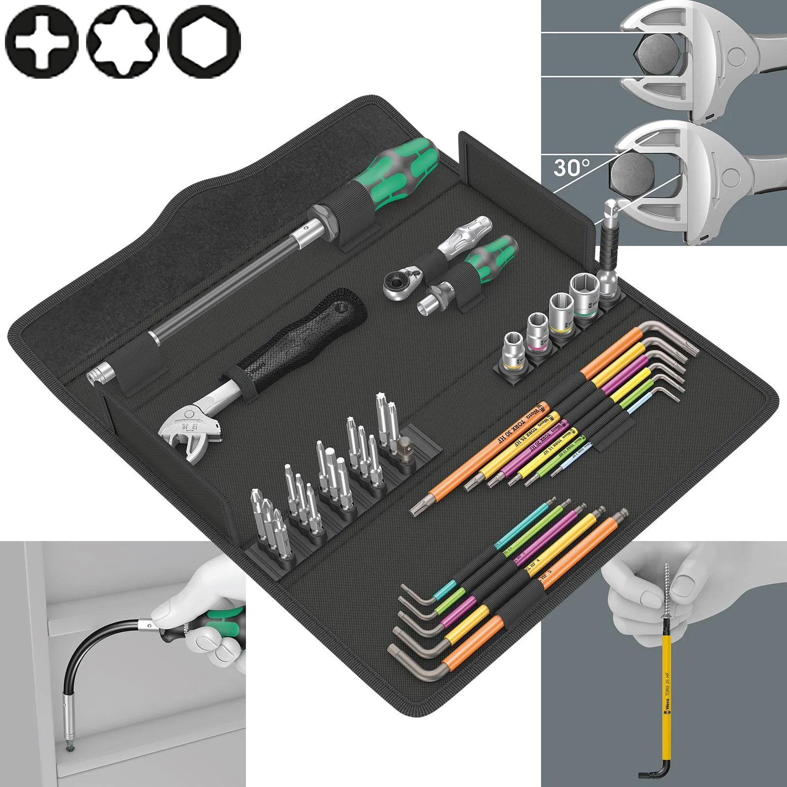 Wera Kraftform Kompakt F 1 Screwdriver Hex Key Tool Set for Window Intallation 35 Piece