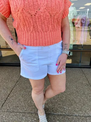 White Tummy Control Pull-On Jogger Short