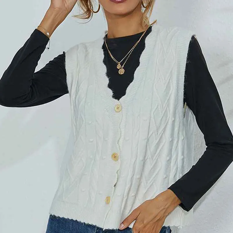 Women Cable Knit Sweater Vest Button Down Sleeveless Classic Cardigan Vests K391