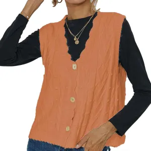 Women Cable Knit Sweater Vest Button Down Sleeveless Classic Cardigan Vests K391