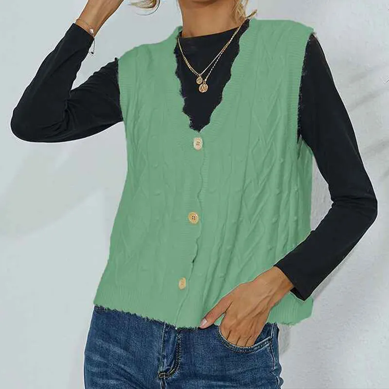 Women Cable Knit Sweater Vest Button Down Sleeveless Classic Cardigan Vests K391
