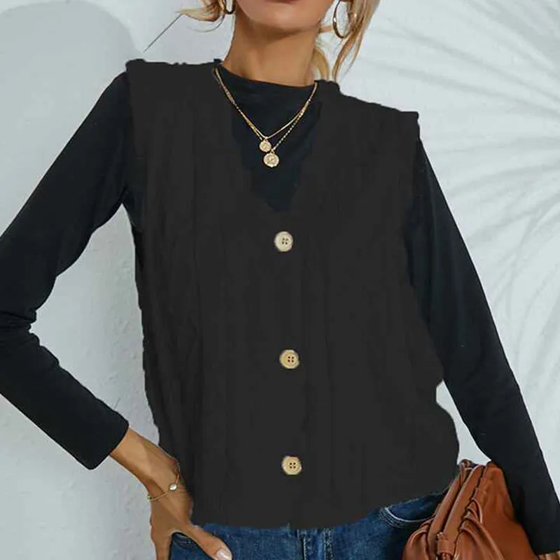 Women Cable Knit Sweater Vest Button Down Sleeveless Classic Cardigan Vests K391