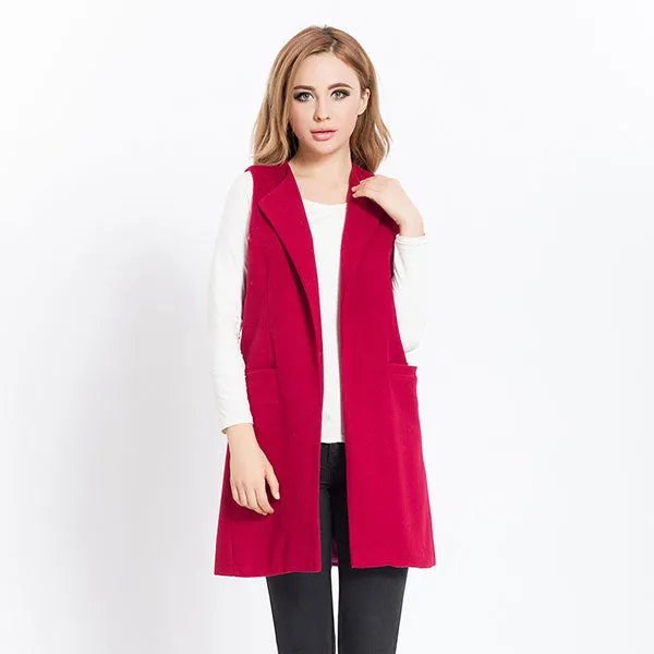 Women Spring Wool Blend Vest Waistcoat Ladies Winter Long Camel Vest Sleeveless Jacket Coat Plus Size Veste Femme Gilet