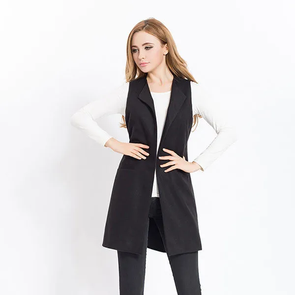 Women Spring Wool Blend Vest Waistcoat Ladies Winter Long Camel Vest Sleeveless Jacket Coat Plus Size Veste Femme Gilet
