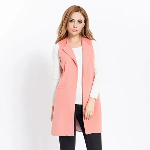 Women Spring Wool Blend Vest Waistcoat Ladies Winter Long Camel Vest Sleeveless Jacket Coat Plus Size Veste Femme Gilet
