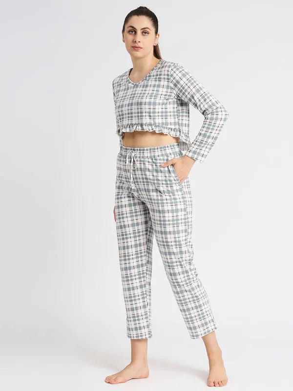 Women Steel Grey Checkered Regular Fit Nightwear Set - MOON DRIFT-006 BB-PR