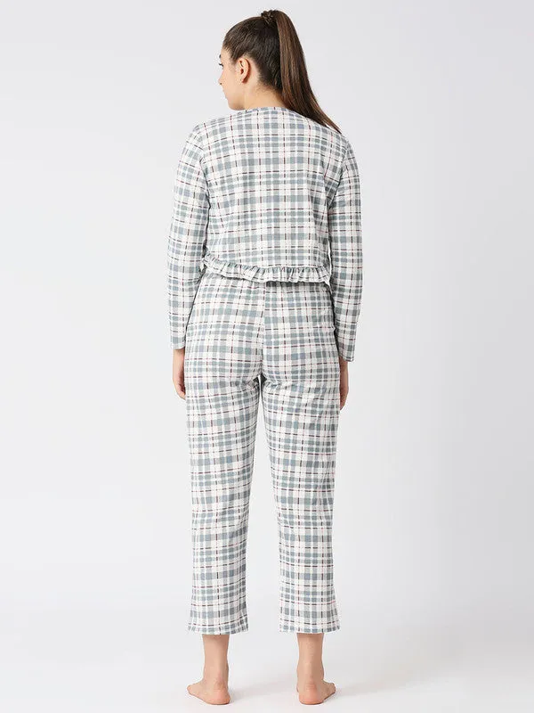 Women Steel Grey Checkered Regular Fit Nightwear Set - MOON DRIFT-006 BB-PR
