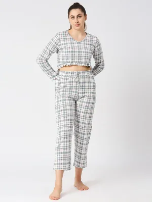 Women Steel Grey Checkered Regular Fit Nightwear Set - MOON DRIFT-006 BB-PR