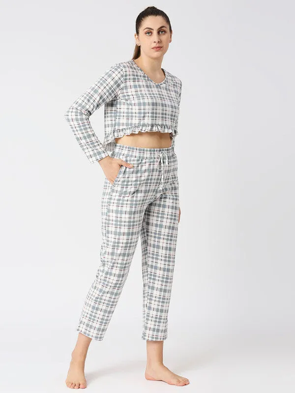 Women Steel Grey Checkered Regular Fit Nightwear Set - MOON DRIFT-006 BB-PR