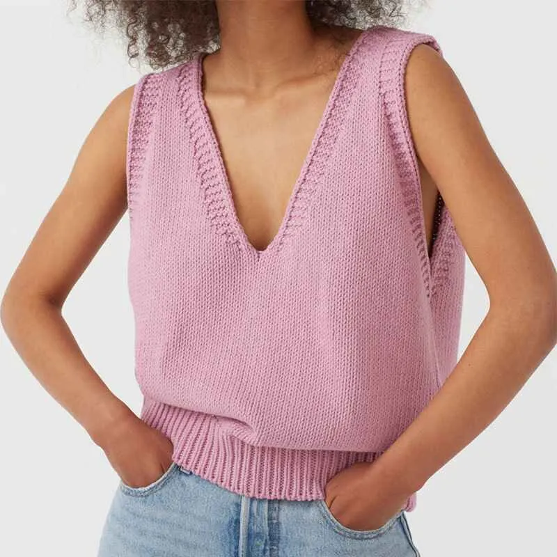 Women's Knit Sweater Vest Women Crop Y2K Sweater Vests V Neck Sleeveless JK Uniform Pullover Knitwear Tops K023