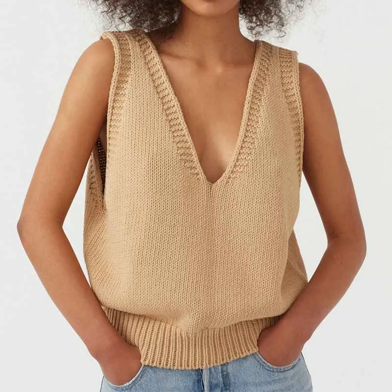 Women's Knit Sweater Vest Women Crop Y2K Sweater Vests V Neck Sleeveless JK Uniform Pullover Knitwear Tops K023