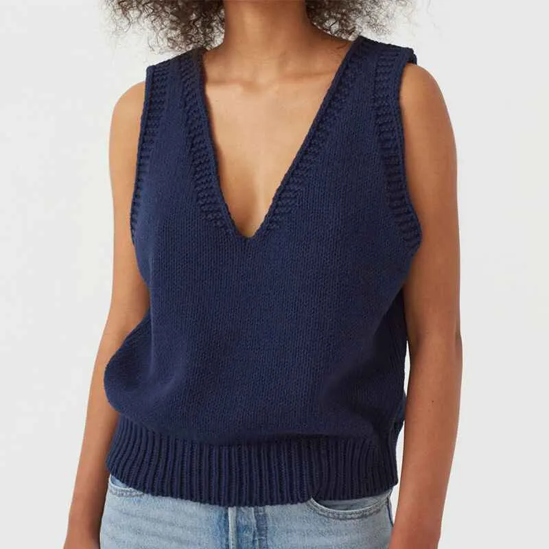 Women's Knit Sweater Vest Women Crop Y2K Sweater Vests V Neck Sleeveless JK Uniform Pullover Knitwear Tops K023