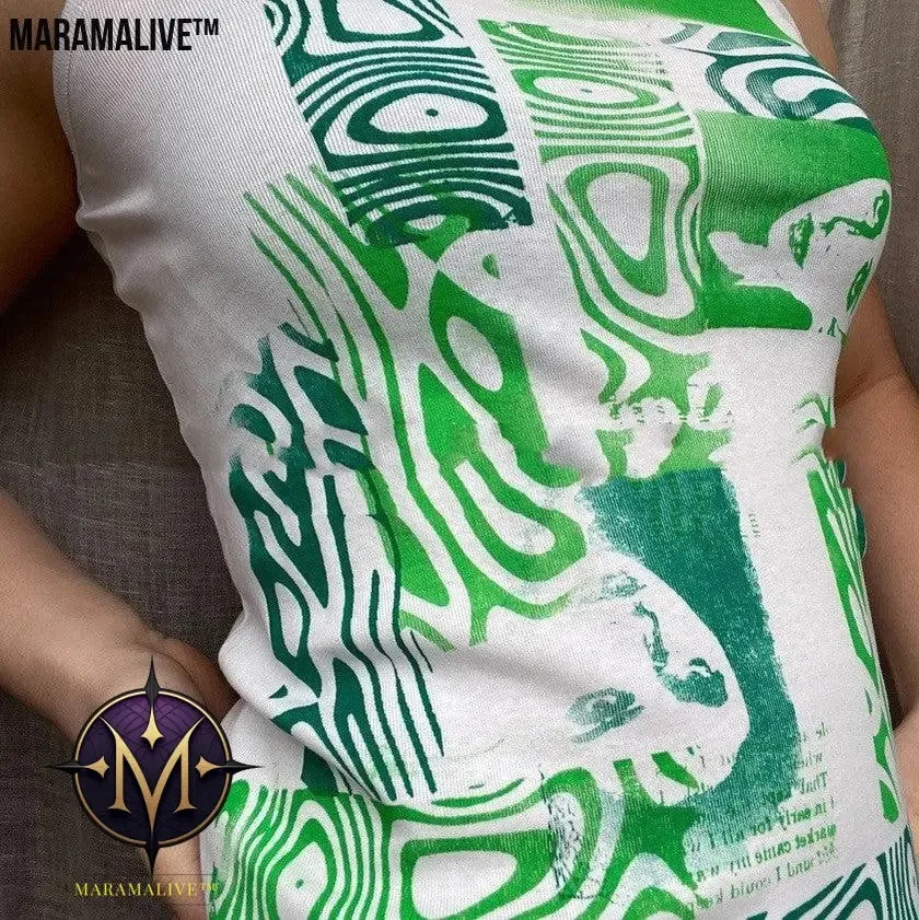 Women's Summer Sleeveless Slim Fit Gothic Avatar Print Mini Cotton Vest