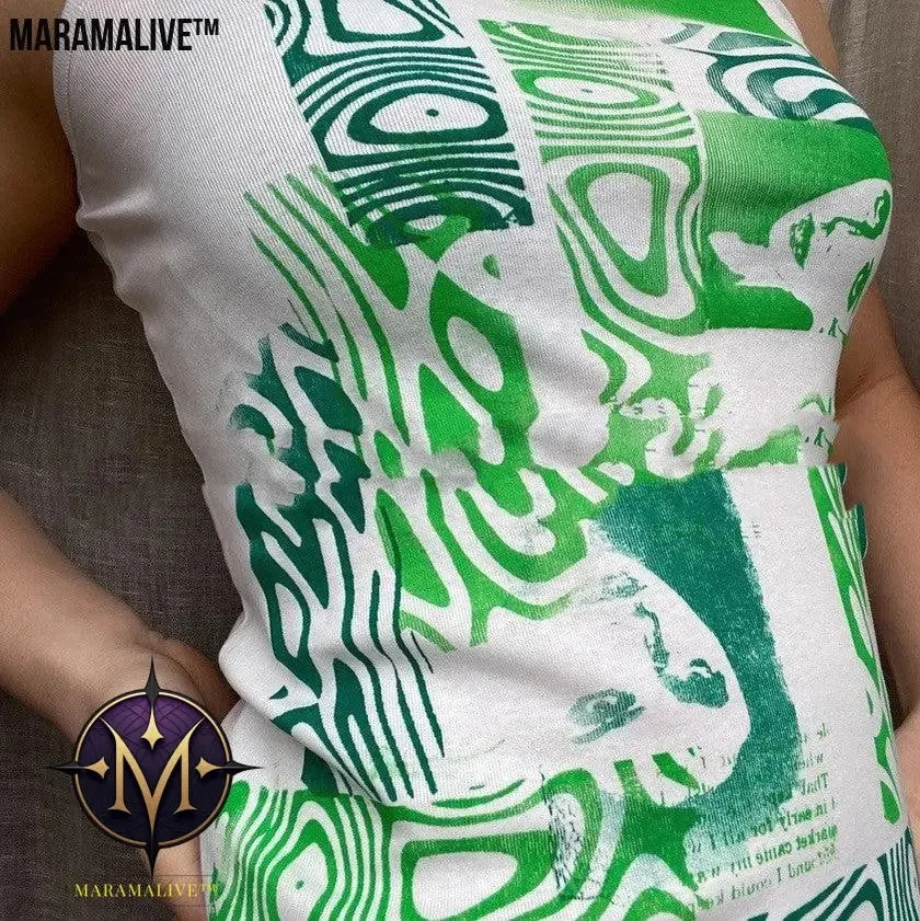 Women's Summer Sleeveless Slim Fit Gothic Avatar Print Mini Cotton Vest