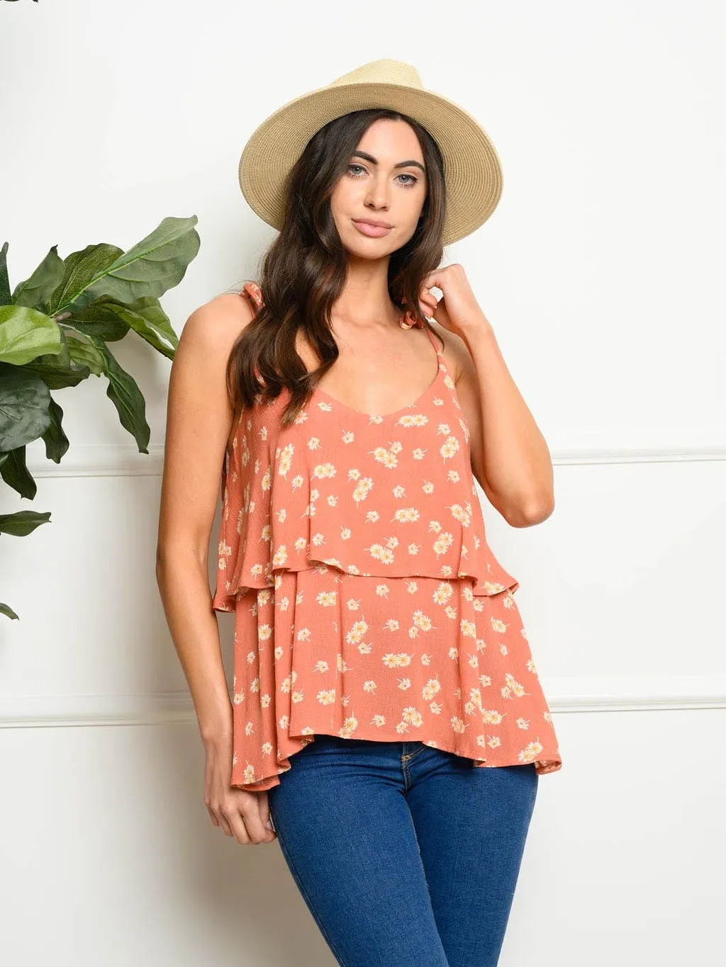 WOMEN'S V-NECK FLORAL LAYERED TANK TOP