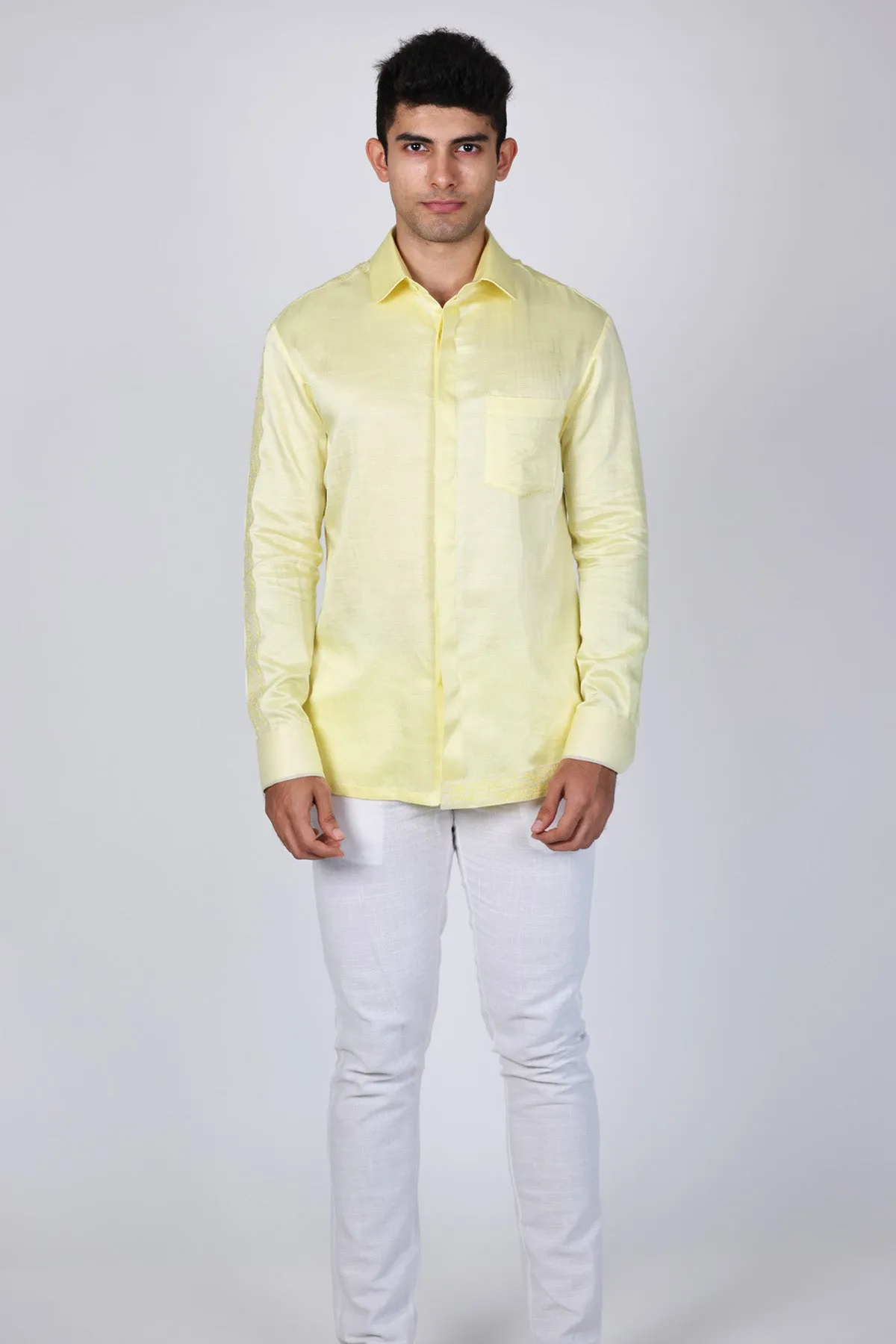 Yellow Linen Satin Collar Shirt